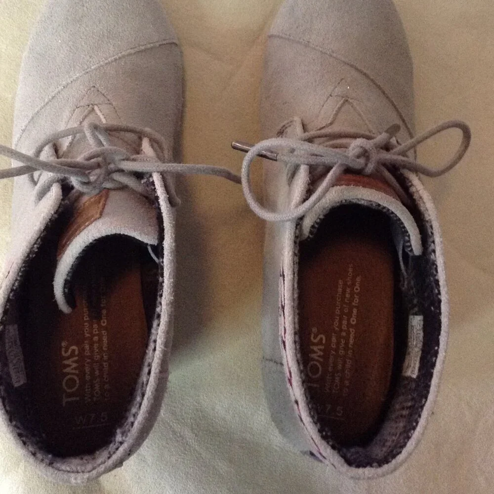 Tom's Grey Suede Wedge Boots, 